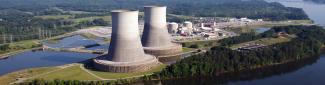 A aerial image to two power plant towers